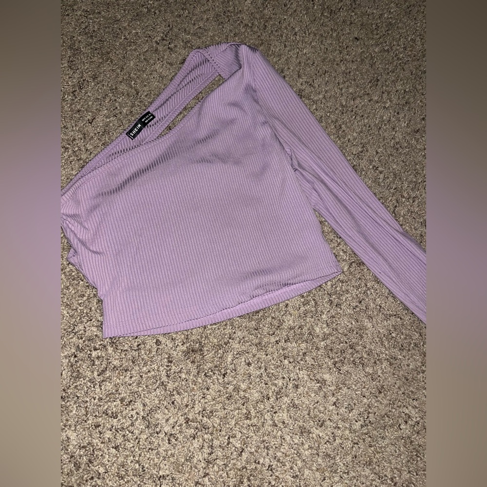 SHEIN One-Shoulder Ribbed Crop Top in Light Purple